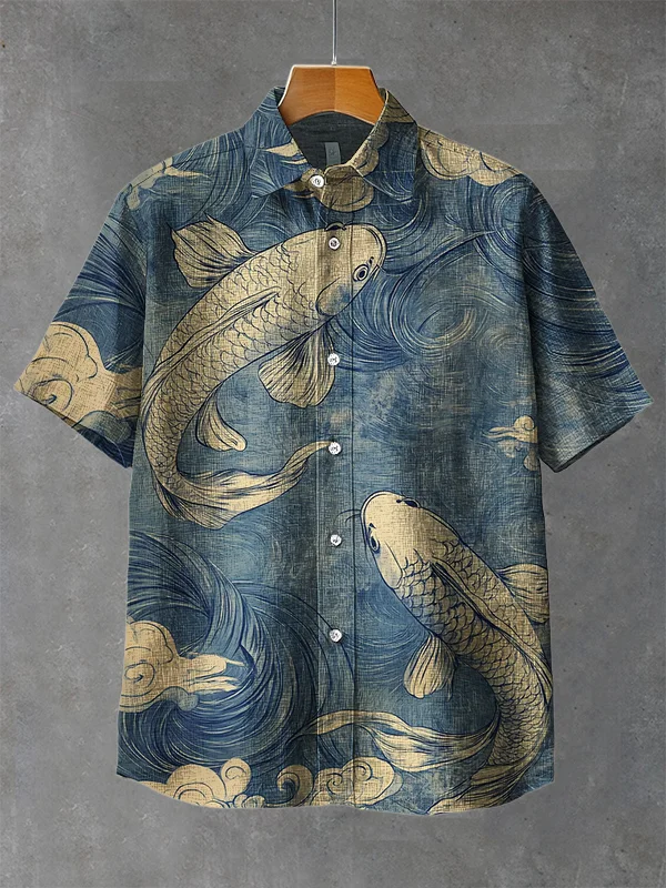 Men's Koi Fish Japanese Art Print Casual Shirt