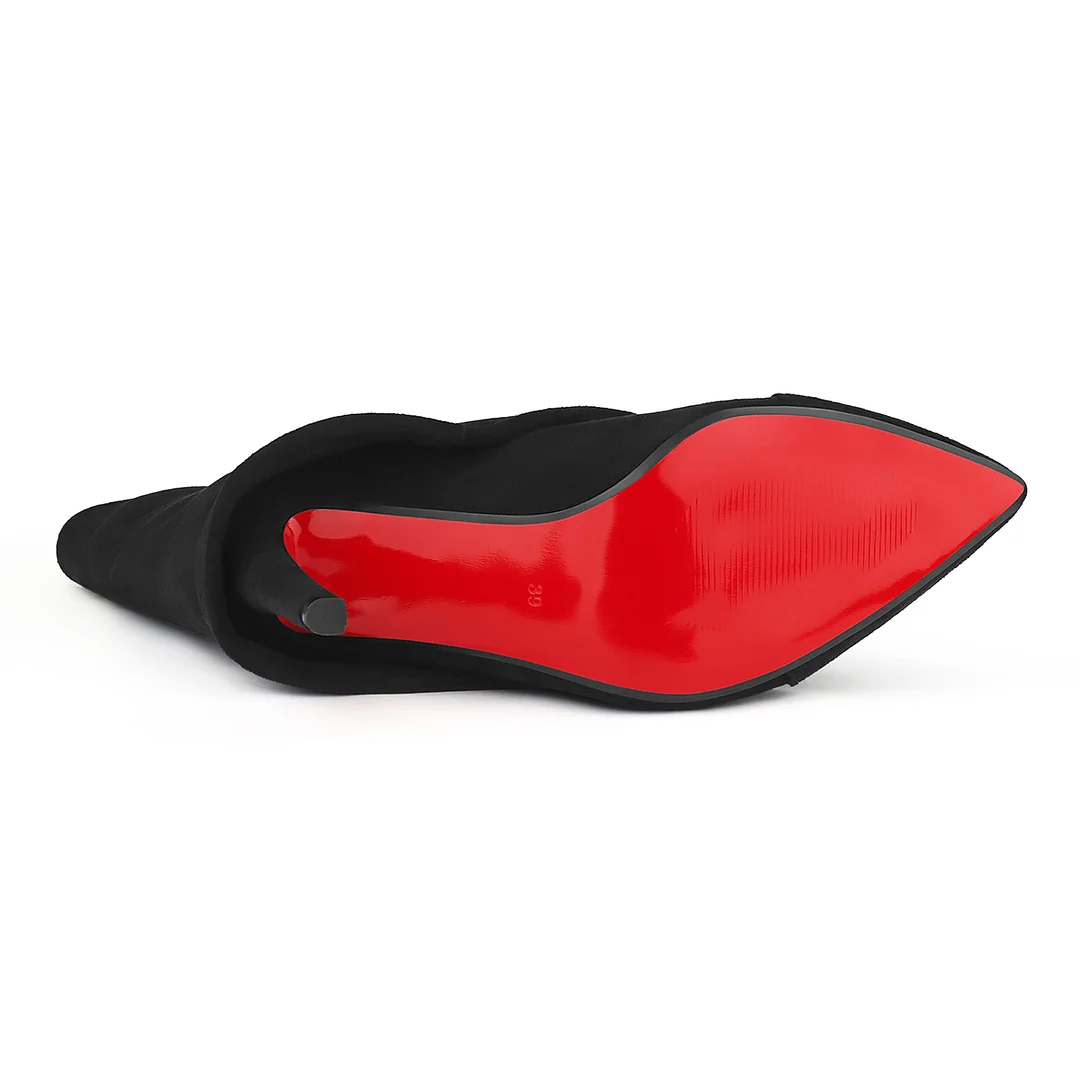 100mm Women's Pointed Toe Stiletto Heel Red Bottom Ankle Boots Suede Boots-MERUMOTE