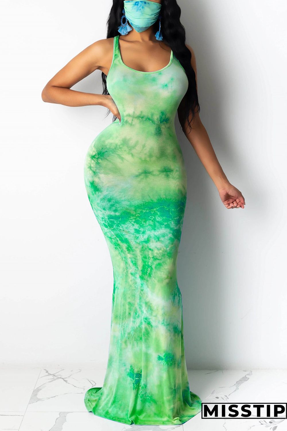 Light Green Fashion Sexy Printed Sleeveless Dress