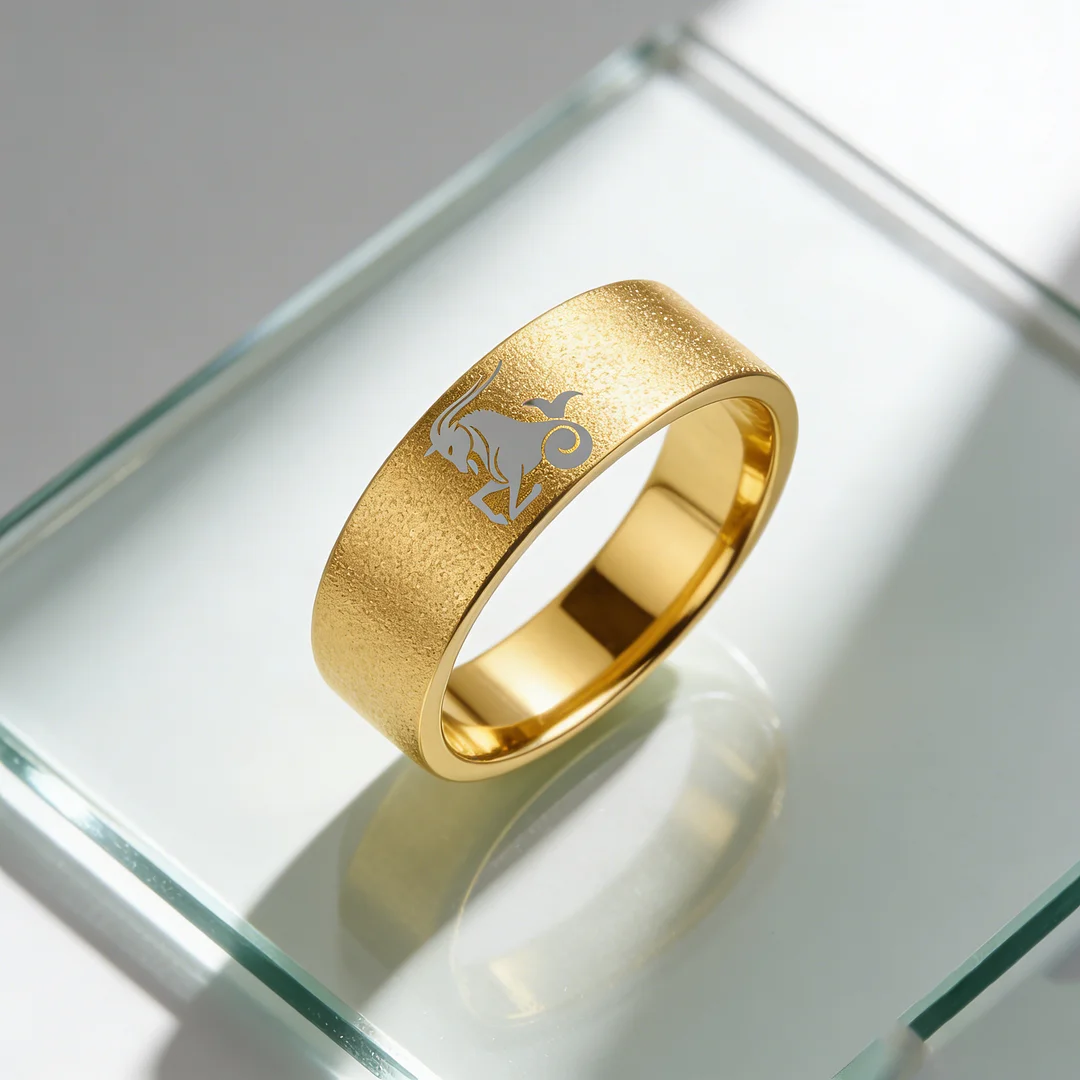 Men Women Gold Capricorn Tungsten Carbide Rings Couple Wedding Bands Flat Comfort Fit 4MM 6MM 8MM