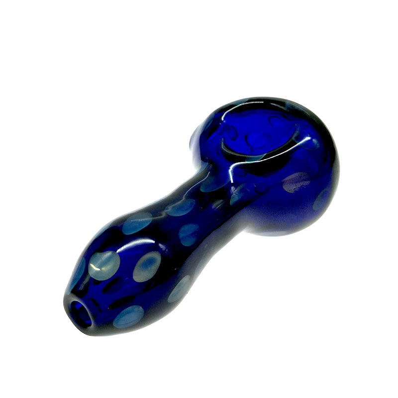 Cobalt Glass Spoon pipe with White Spots and Glass Marbles