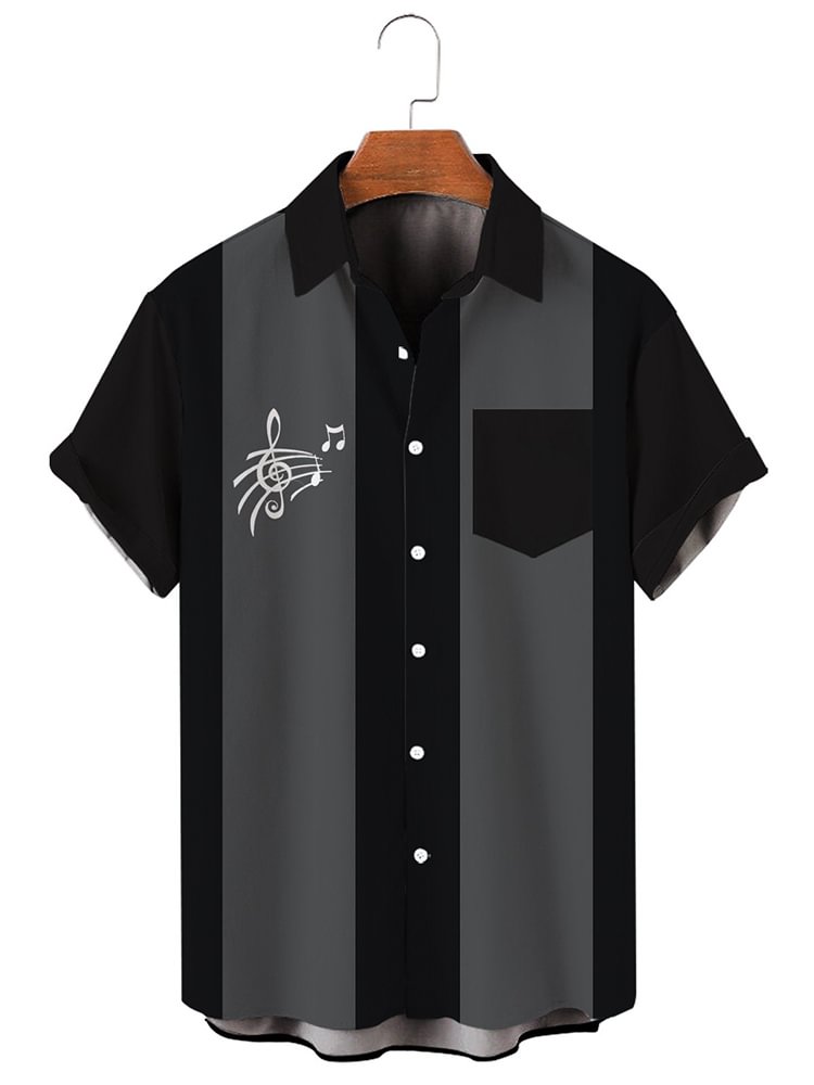 Simple Music Casual Loose Men's Short Sleeve Shirt