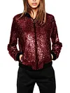 Stylish Sequinned Solid Color Round-Neck Long Sleeves Jacket