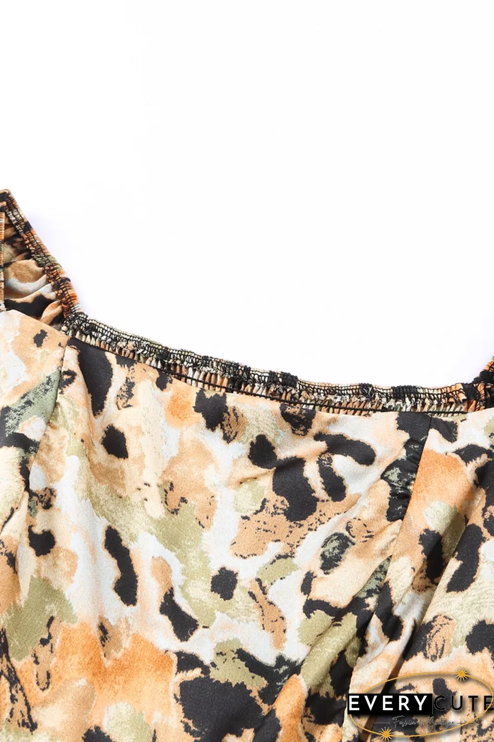 Multicolor Abstract Print Shirred Half Sleeve Square Neck Mini Dress