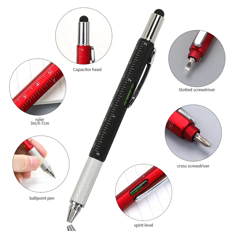 Journalsay 1 Pc Multifunctional Six-in-one Scale Tool Pen Plastic Ballpoint Pen Screwdriver