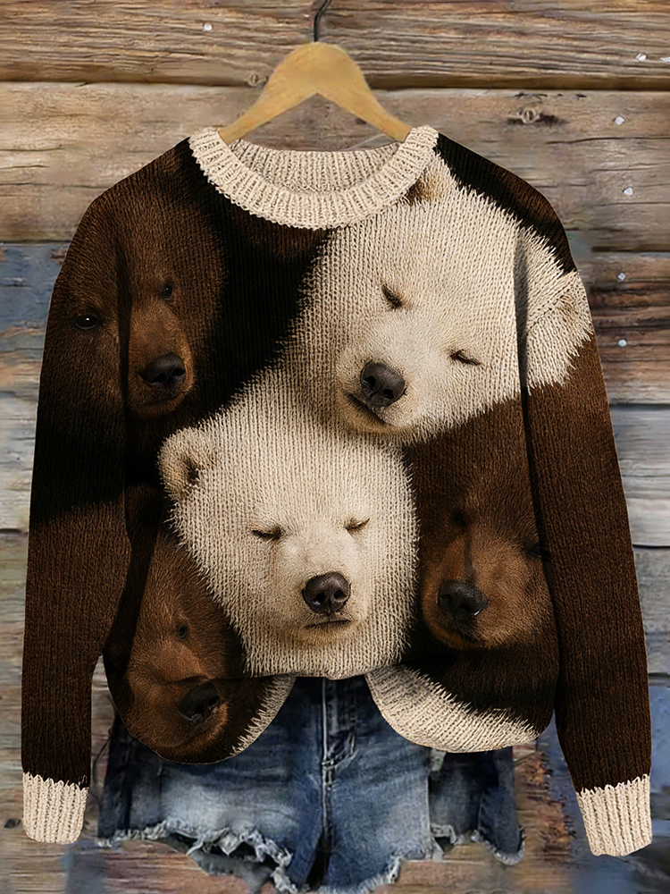 Vintage Forest Bears Inspired Cozy Knit Sweater wearshes