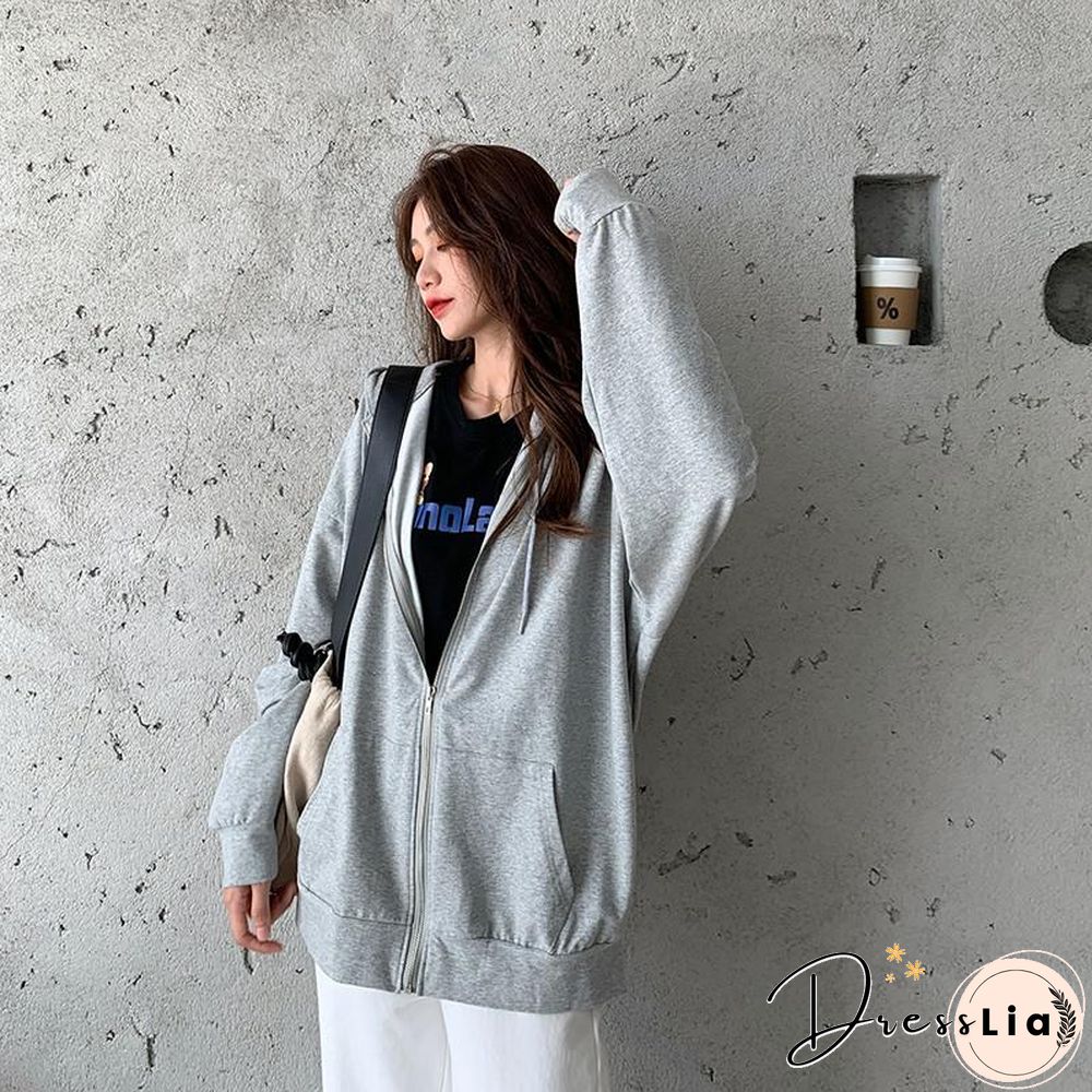 Vintage Sweatshirt Women Fashion Long Sleeve Zip Up Hoodies Oversized Printed Thick Jacket Female Clothing Harajuku Pullover New