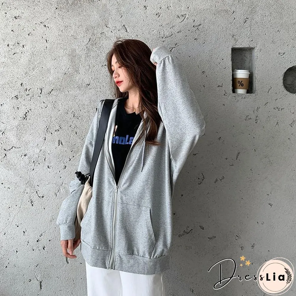 Vintage Sweatshirt Women Fashion Long Sleeve Zip Up Hoodies Oversized Printed Thick Jacket Female Clothing Harajuku Pullover New