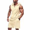Men's Loose-Fit Casual Hooded Vest And Shorts Athletic Set by Inlyline