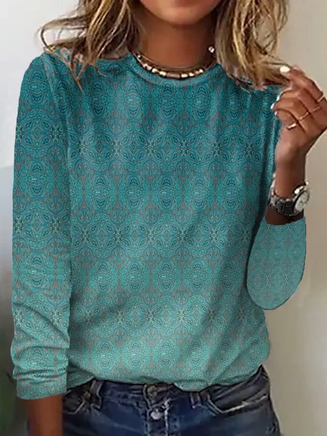 Loose Abstract Crew Neck Casual T-Shirt