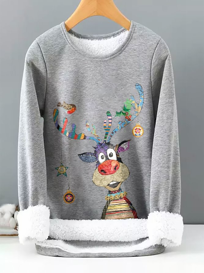 Christmas Reindeer Printed Warm Thick Sweatshirt