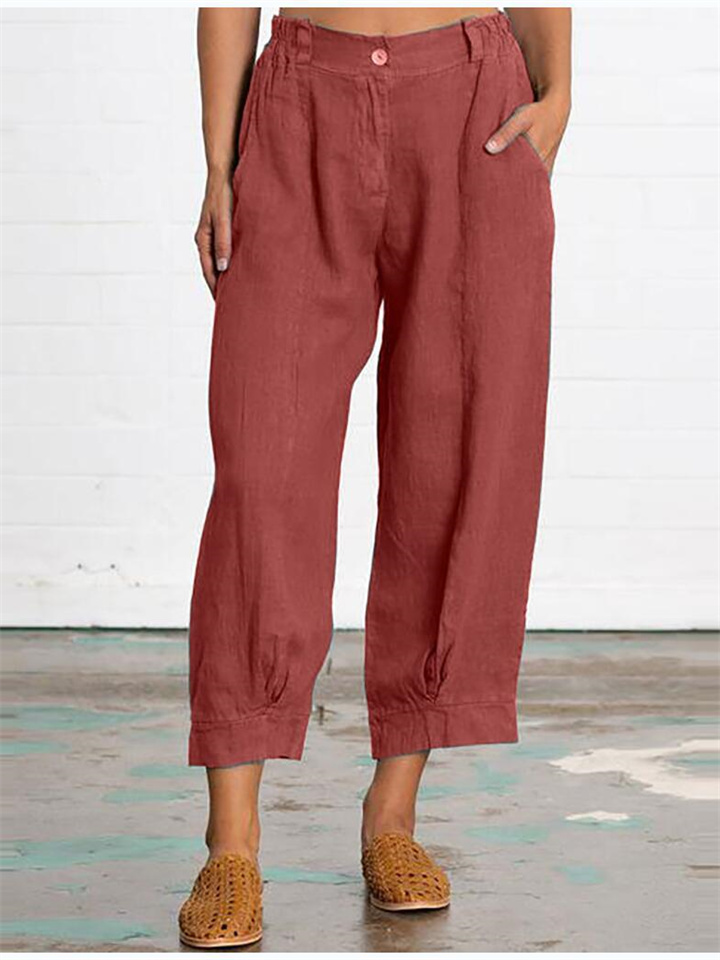 New Loose Large Size Women's Pants Fashion Solid Color Nine Minutes Casual Pants Cotton Pants