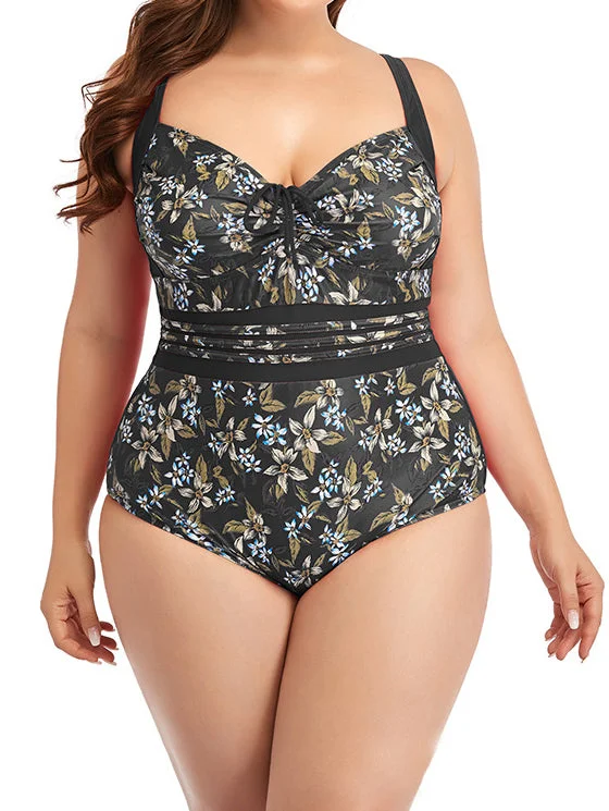 Plus Size Floral Printed One Piece