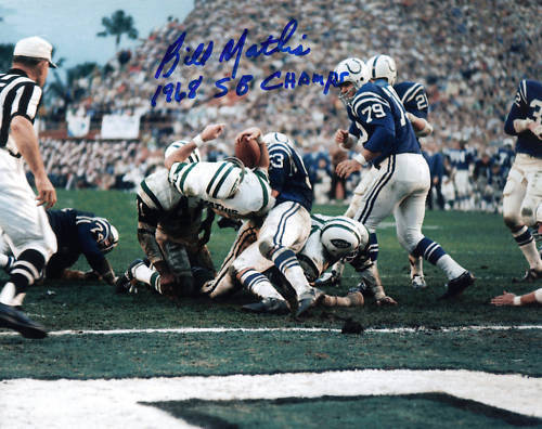 BILL MATHIS NEW YORK JETS 1968 SB CHAMPS ACTION SIGNED 8x10