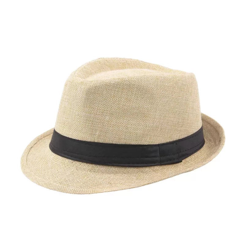 Summer Unisex Jazz Hat Sunscreen Breathable Sunshade Straw Hat Imitation Hemp Beach Hat British Vintage Small Top Hat