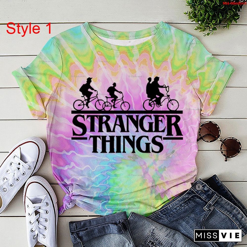 Hot Stranger Things T-Shirt Women Men Summer Tie Dye T-Shirt Short Sleeve O Neck Loose Tops