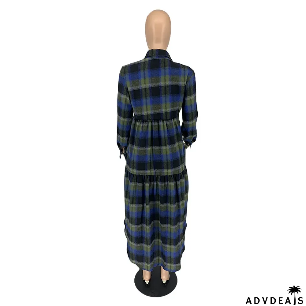 Women's Fashion Plaid Button Pockets Long Sleeve Slim Waist Coats