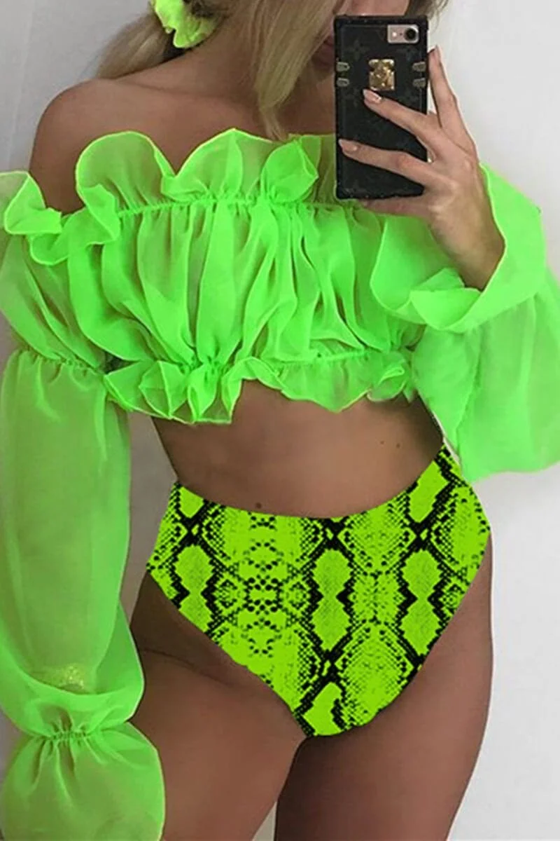 Sexy Printed Chiffon Top Swimsuit