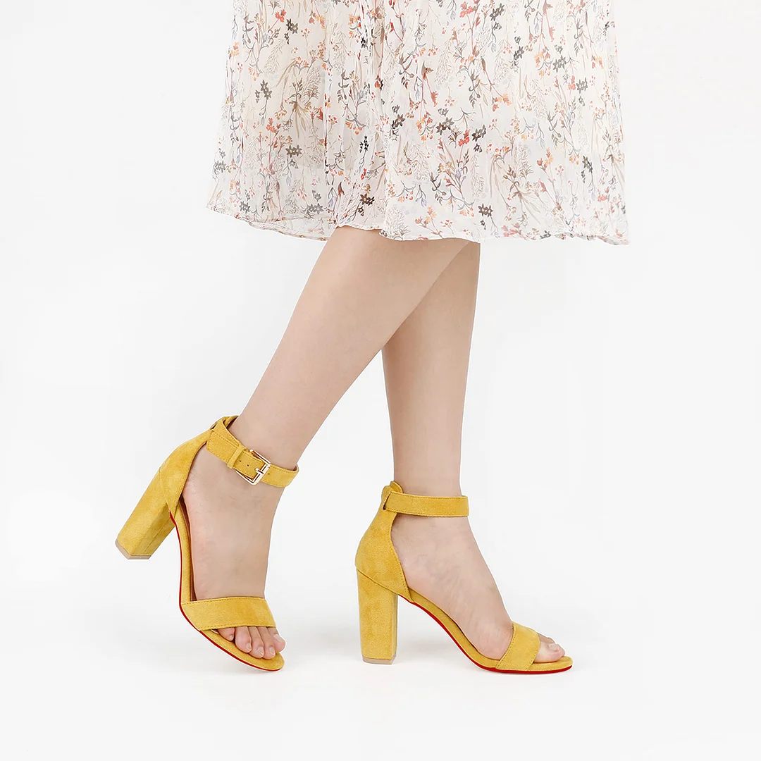 90mm Women's Chunky Heel Sandals Red Bottom High Heels Open Toe Ankle Strap Shoes-MERUMOTE