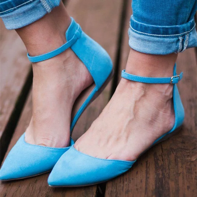 Women's Blue Dress Shoes Vegan Suede Ankle Strap Pumps |FSJ Shoes
