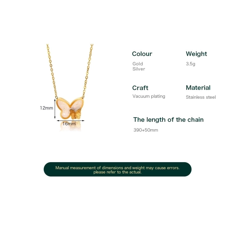 Sweet Butterfly 304 Stainless Steel Shell Inlay Pendant Necklace