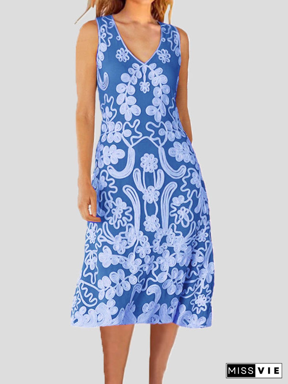 Women'S Dresses Loose Vintage Print Sleeveless Dress