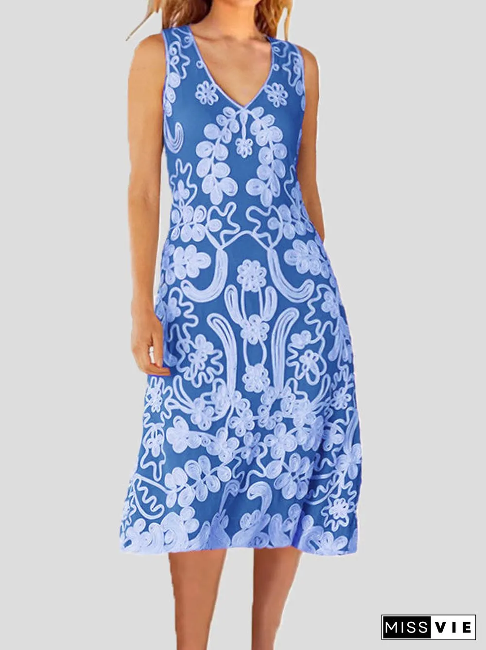 Women'S Dresses Loose Vintage Print Sleeveless Dress