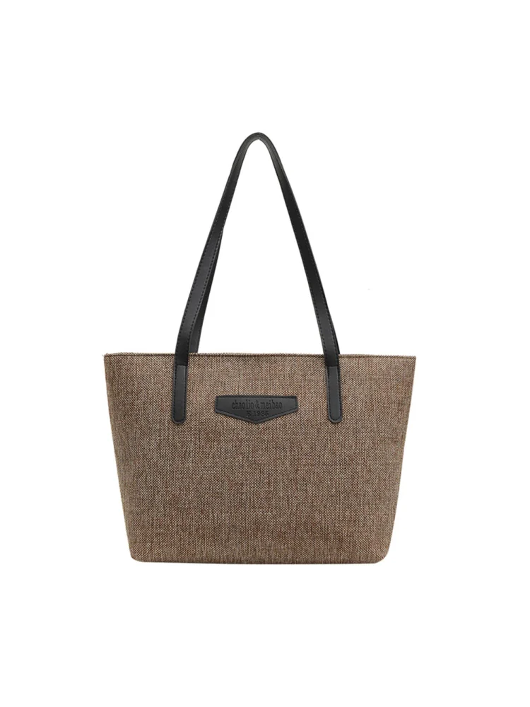 Fashion Large Capacity Shoulder Tote Women PU Linen Top-handle Bag (Coffee)