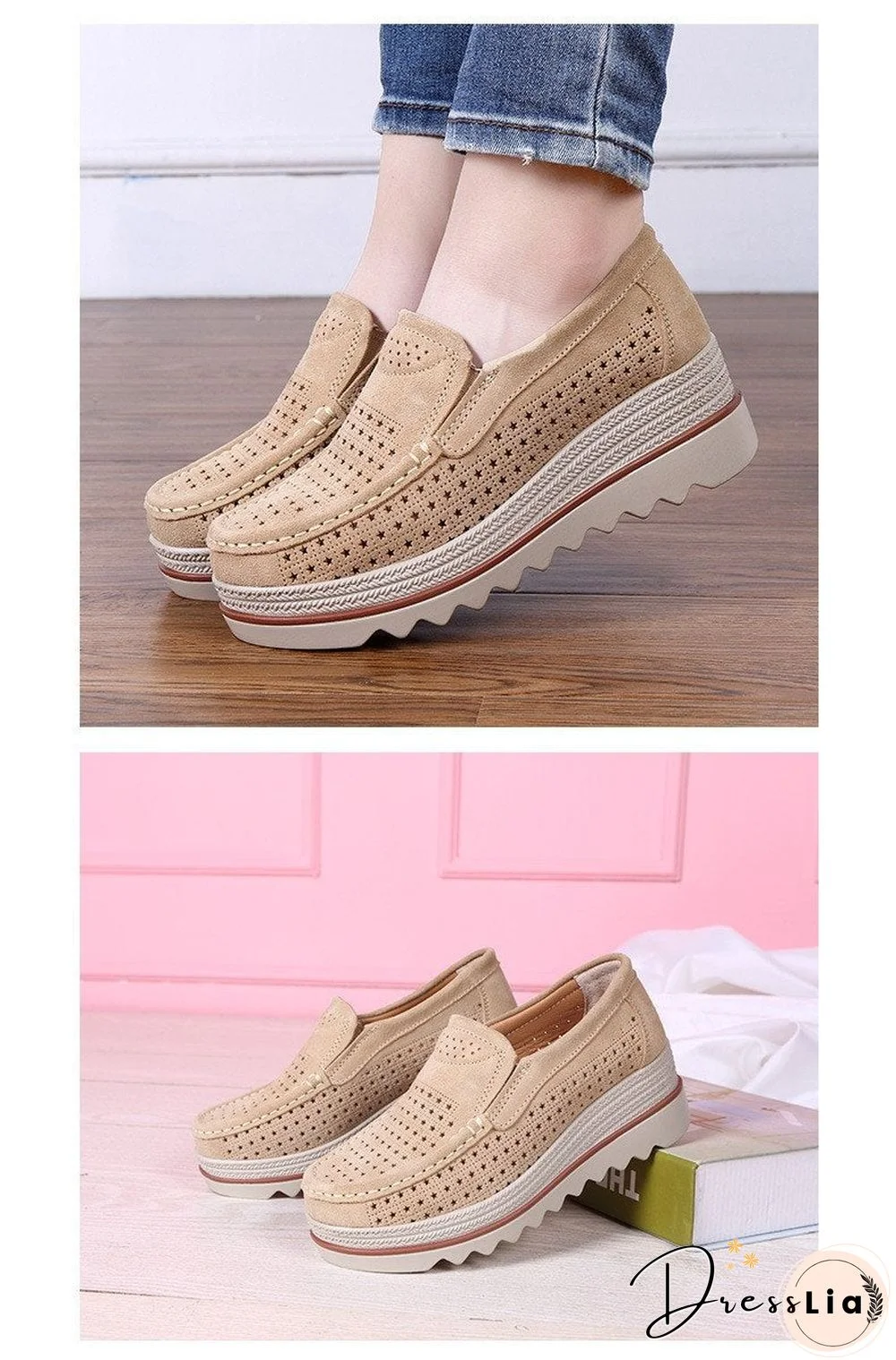 Women Shoes Platform Sneakers Slip on Flats Loafers Moccasins Hollow Out Casual Shoes