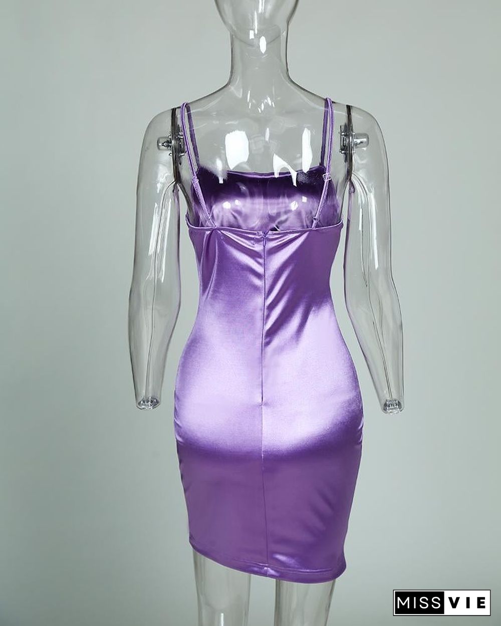 Spagheintti Strap U-neck Slimmg Satin Dress