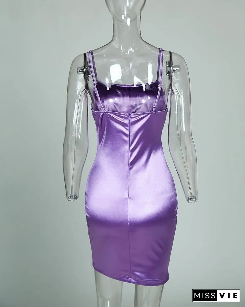 Spagheintti Strap U-neck Slimmg Satin Dress