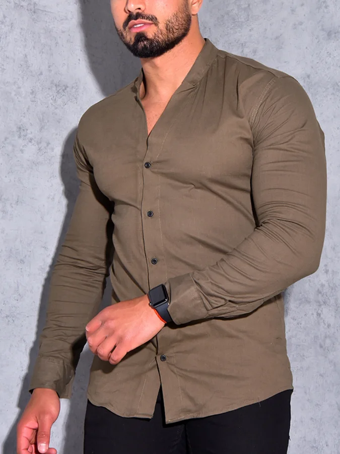Men's Casual Brown Cotton Shirt