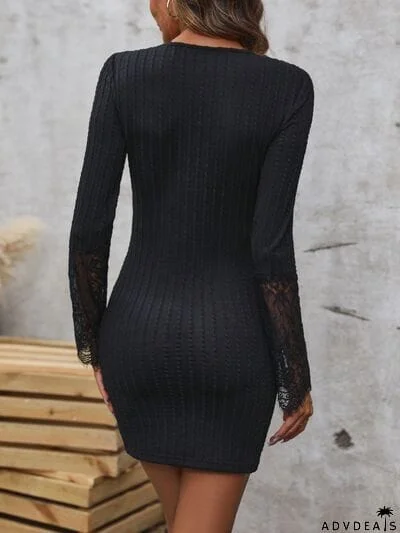 Lace Detail Half Button Wrap Dress