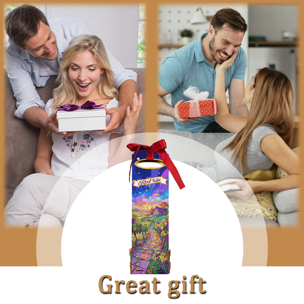 Wooden 5D/DIY Diamond Painting Art Wine Bag Kit for Party Wine Decor (Landscape)