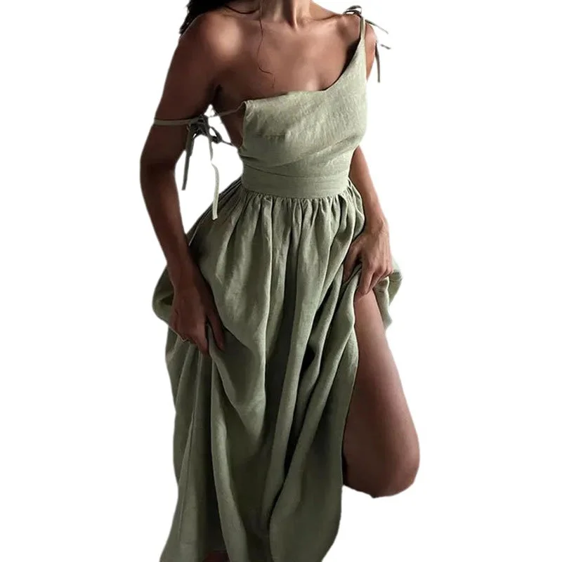 Brownm Brownm 2024 Women's Wear Elegant Back Sen Sexy V Neck High Waist Fashion Slip Dress