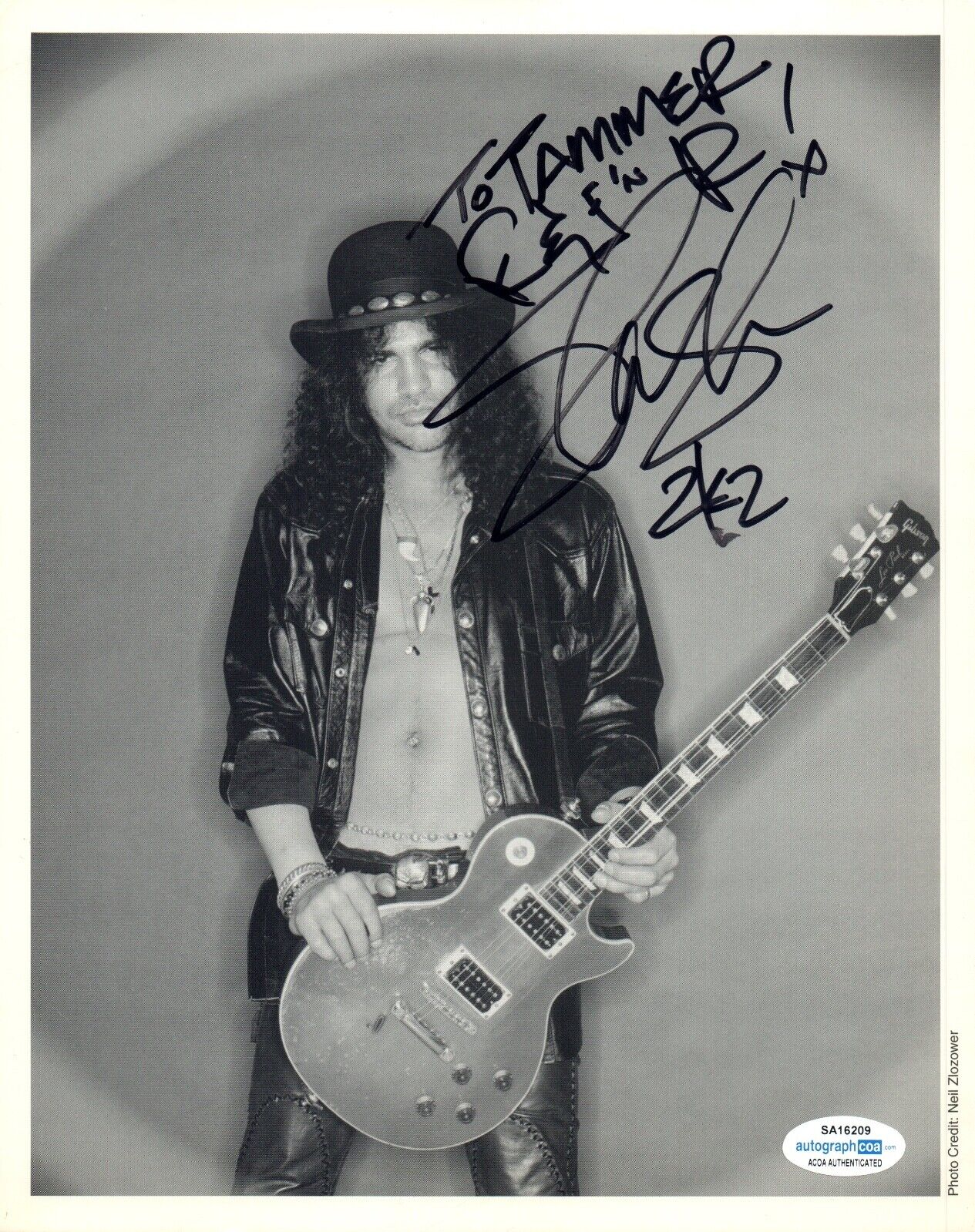 Slash Signed Autographed 8x10 Photo Poster painting Guns N Roses ACOA COA