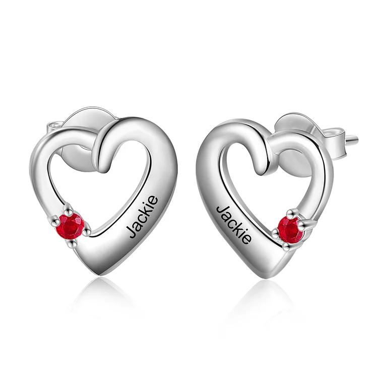 Heart Birthstone Earrings Personalized 1 Name 1 Stone Gifts for Her