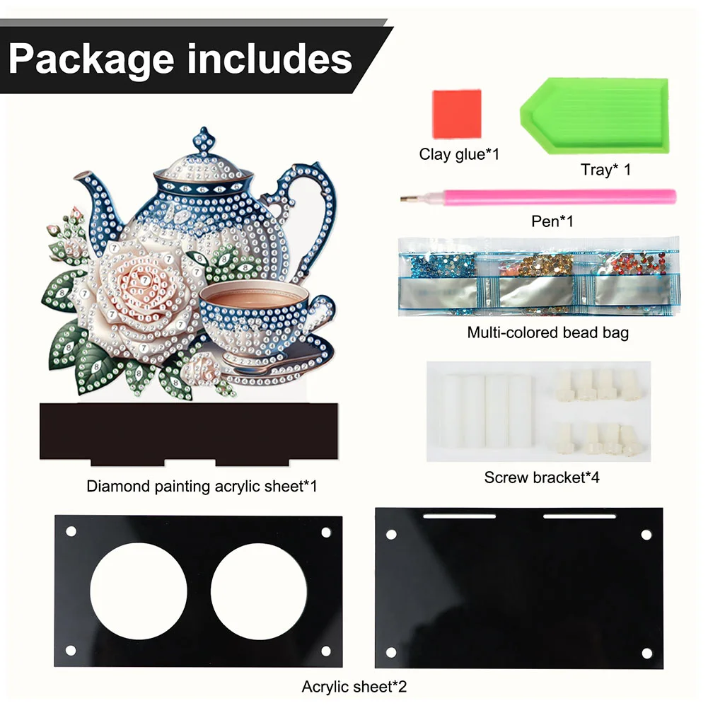 5D DIY Teapot Teacup Diamond Art Mini Candle Holder for Aromatherapy Art Crafts