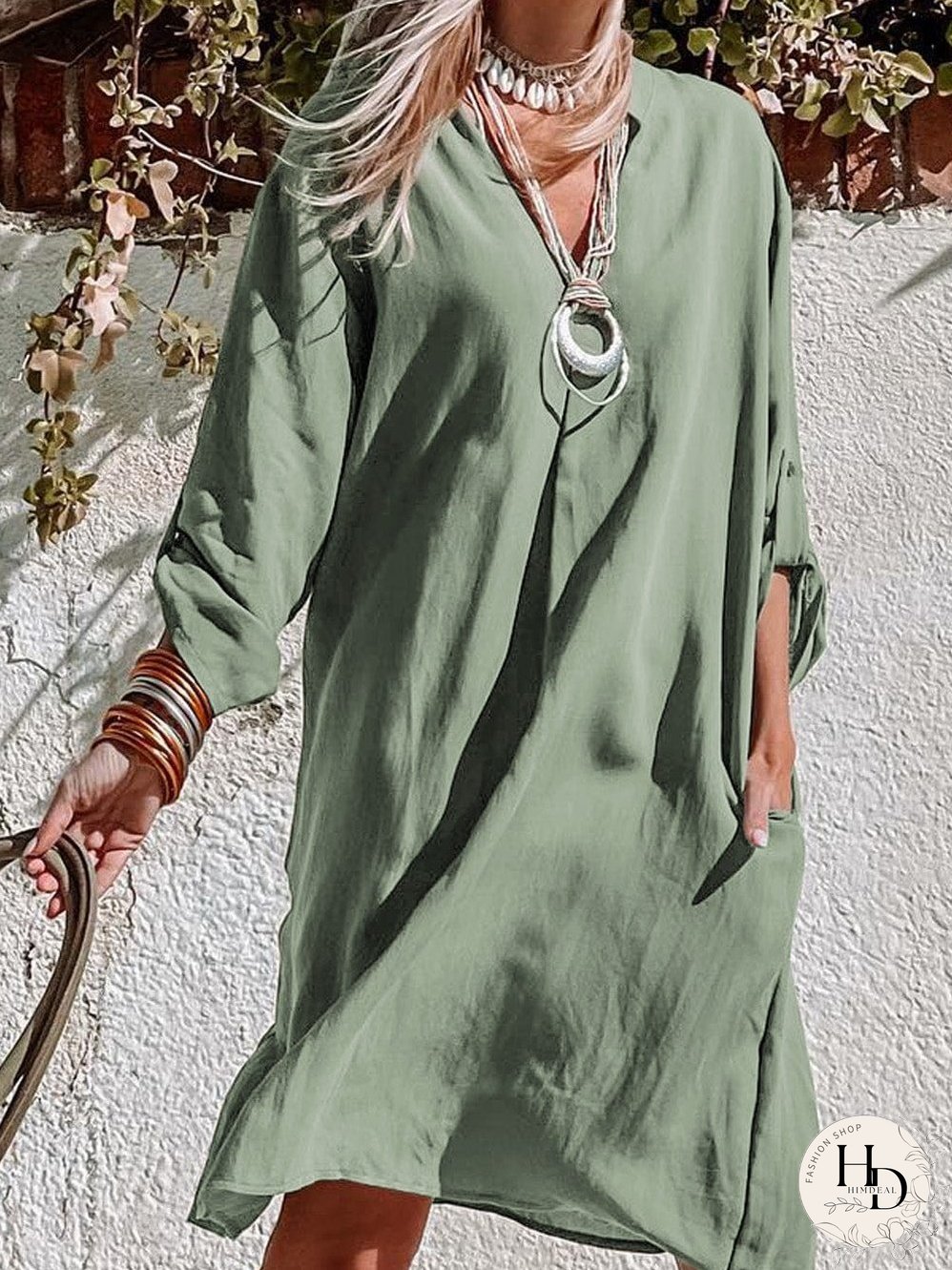 Solid Color V Neck Shirt for Women