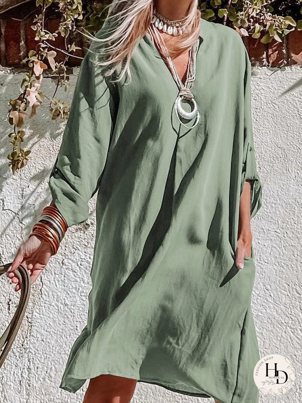 Solid Color V Neck Shirt for Women