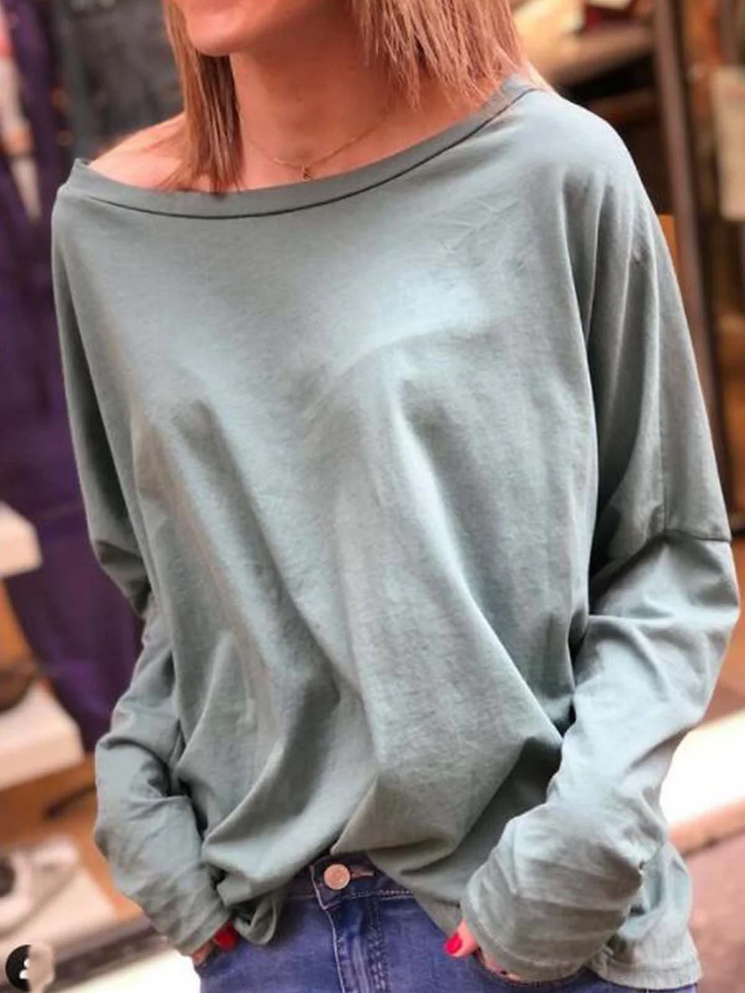 Casual Scoop Neckline Cotton-Blend Long Sleeve Shirts & Tops