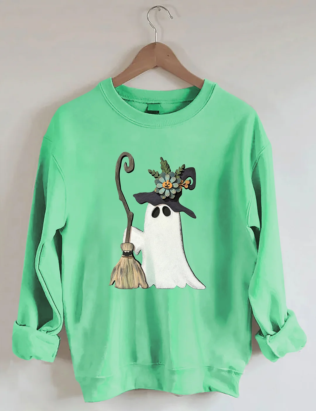Ghost Witch With Broomstick Sweatshirt