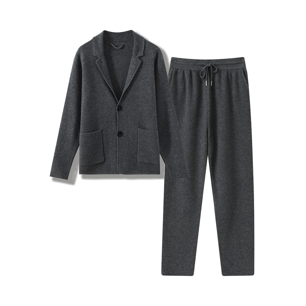Men's Dark Grey Cashmere Knitted Blazer and Pants Set | Casual Outfit REAL SILK LIFE