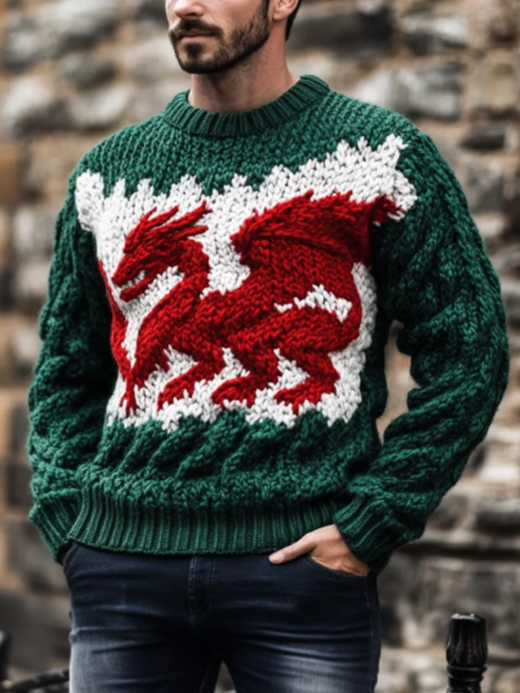 VChics Welsh Dragon Art Men's Knit Sweater