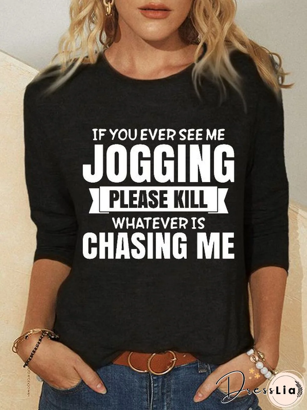 Long Sleeve Casual Crew Neck Letter T-shirt