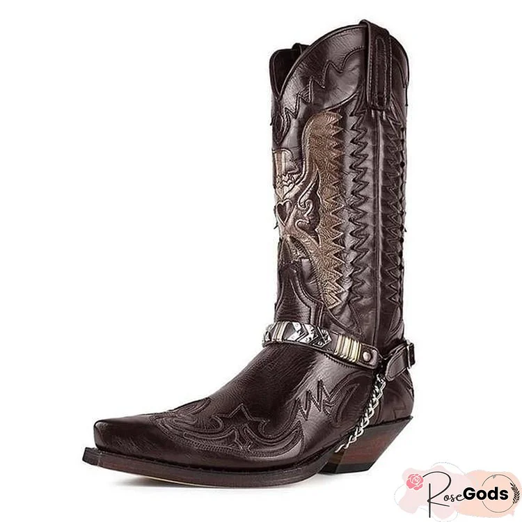 Men's Retro Leather Cowboy Boots