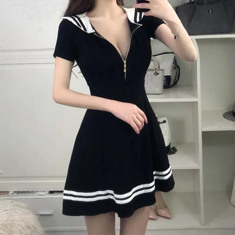 Zipper Front Sailor Dress