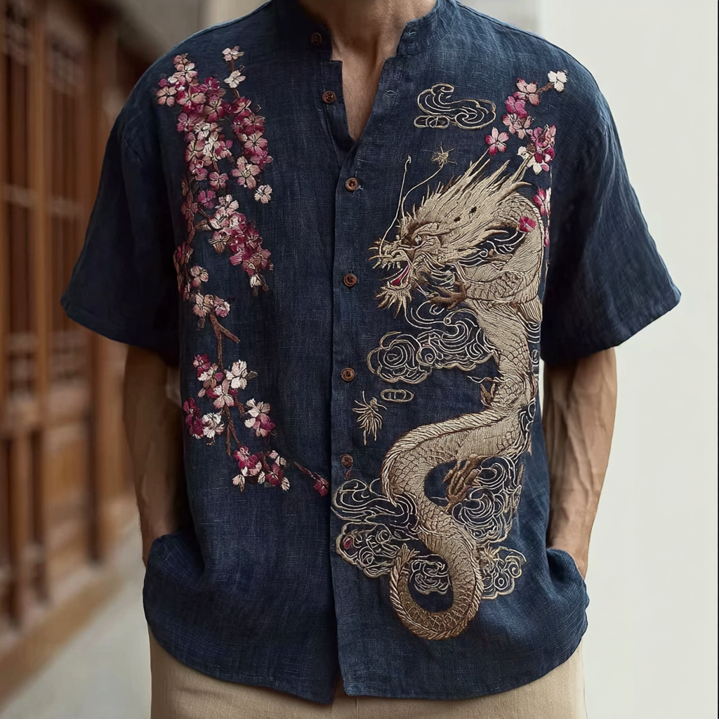 Japanese Art Retro Leisure Short Sleeve Linen Shirt  artssus