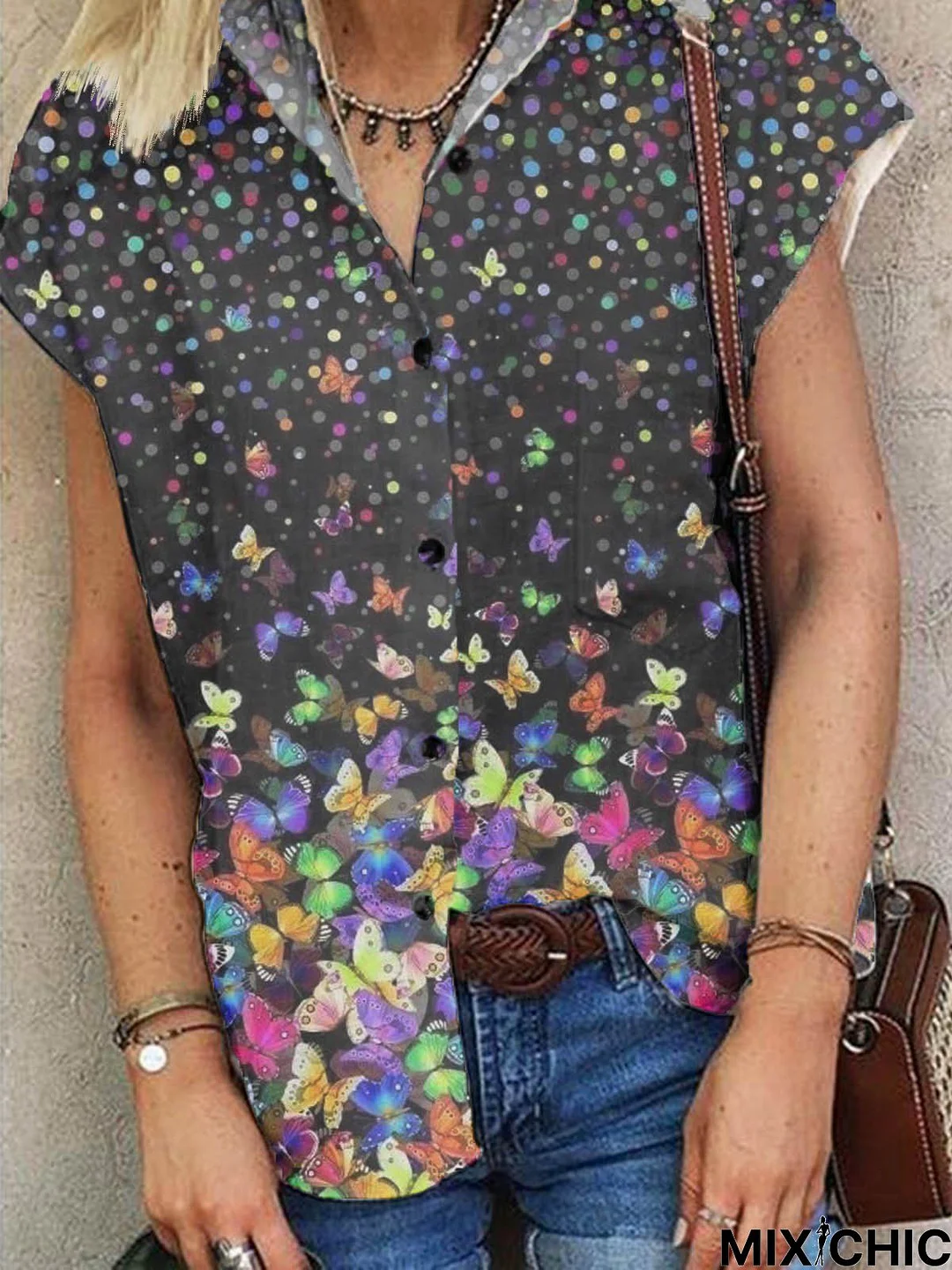 Printed Short Sleeve Resort Blouse