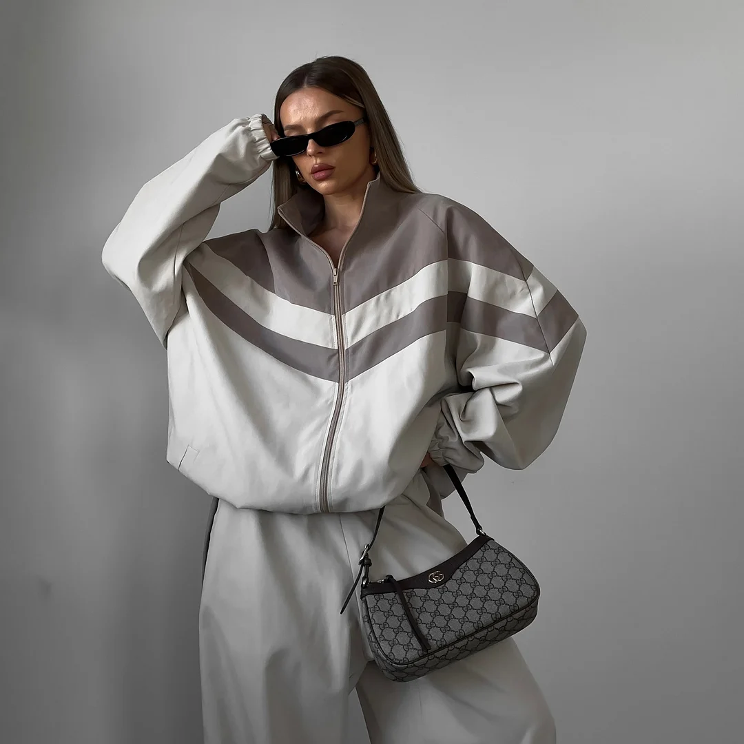 Athvotar Athvotar Women's Fashion Street Sports Style Spliced Wind Jacket Set Two Sets Of Women's Spring And Autumn Loose Breathability